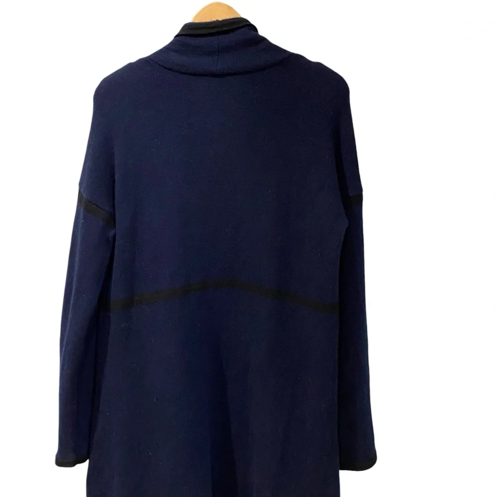 Ladies Navy Super Soft Cashmere Waterfall Open Sweater Cardigan with Pockets L - Picture 5 of 7